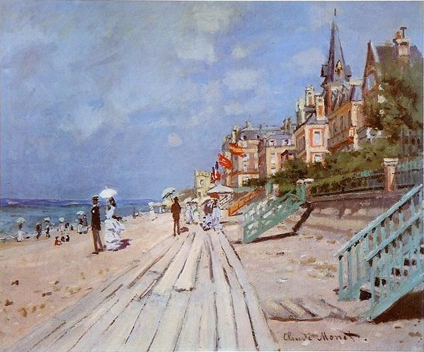 Claude Monet's 1870 painting, The beach at Trouville.